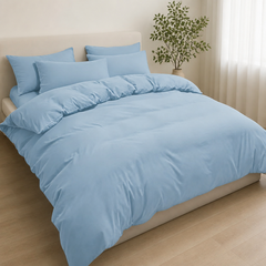 Set Copripiumino in Microfibra con Federa - Celeste / 200x200 CM 2 Federa 50x80