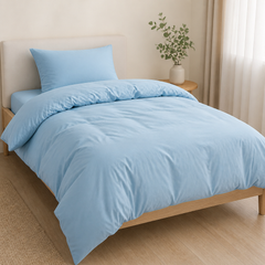 Set Copripiumino in Microfibra con Federa - Celeste / 155x200 CM 1 Federa 50x80