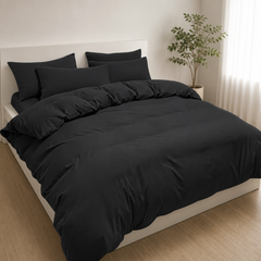 Set Copripiumino in Microfibra con Federa - Nero / 250x200 CM 2 Federa 50x80