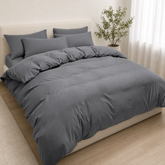 Set Copripiumino in Microfibra con Federa - Grigio Scuro / 260x240 CM 2 Federe 50x80