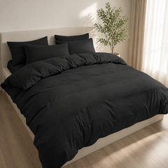 Set Copripiumino in Microfibra con Federa - Nero / 240x220 CM 2 Federe 65x65