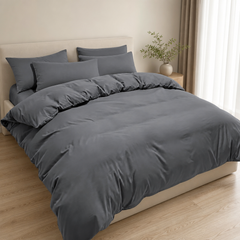 Set Copripiumino in Microfibra con Federa - Grigio Scuro / 240x220 CM 2 Federe 65x65