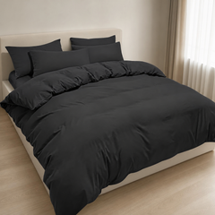 Set Copripiumino in Microfibra con Federa - Nero / 200x200 CM 2 Federe 65x65