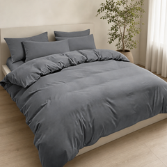 Set Copripiumino in Microfibra con Federa - Grigio Scuro / 230x220 CM 2 Federe 50x80