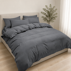 Set Copripiumino in Microfibra con Federa - Grigio Scuro / 240x220 CM 2 Federa 50x80