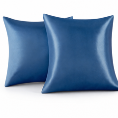 Federe per Cuscino in Raso Set 2 Pezzi - Blu Marino / 65x65 cm