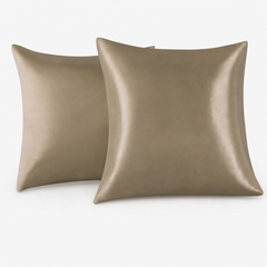 Federe per Cuscino in Raso Set 2 Pezzi - Marrone Chiaro / 65x65 cm