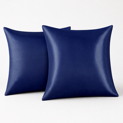 Federe per Cuscino in Raso Set 2 Pezzi - Blu Scuro / 65x65 cm