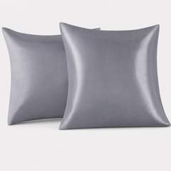Federe per Cuscino in Raso Set 2 Pezzi - Grigio / 65x65 cm