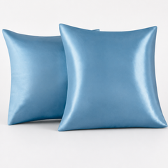Federe per Cuscino in Raso Set 2 Pezzi - Azzurro / 65x65 cm