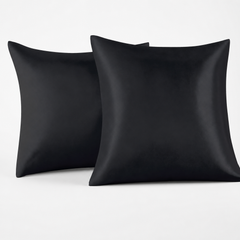 Federe per Cuscino in Raso Set 2 Pezzi - Nero / 65x65 cm