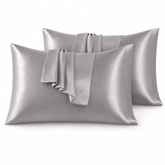 Federe per Cuscino in Raso Set 2 Pezzi - Grigio Chiaro / 40x80 cm