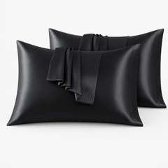 Federe per Cuscino in Raso Set 2 Pezzi - Nero / 40x80 cm