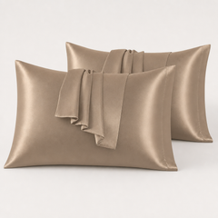Federe per Cuscino in Raso Set 2 Pezzi - Marrone Chiaro / 40x80 cm