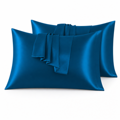 Federe per Cuscino in Raso Set 2 Pezzi - Blu Marino / 40x80 cm