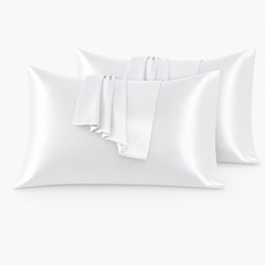 Federe per Cuscino in Raso Set 2 Pezzi - Bianco / 40x80 cm
