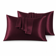 Federe per Cuscino in Raso Set 2 Pezzi - Bordeaux / 40x80 cm