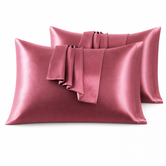 Federe per Cuscino in Raso Set 2 Pezzi - Rosa Scuro / 40x80 cm