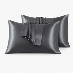 Federe per Cuscino in Raso Set 2 Pezzi - Grigio Scuro / 40x80 cm
