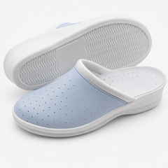 Ciabatte Sanitarie Anatomiche in Pelle - Celeste Donna / 38 EU