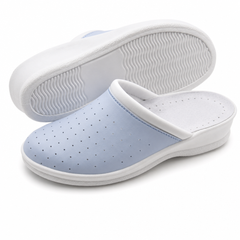 Ciabatte Sanitarie Anatomiche in Pelle - Celeste Donna / 35 EU