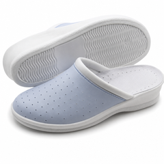 Ciabatte Sanitarie Anatomiche in Pelle - Celeste Donna / 39 EU