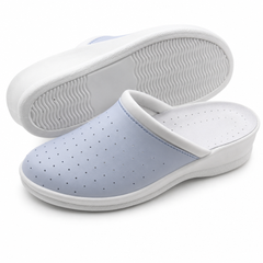 Ciabatte Sanitarie Anatomiche in Pelle - Celeste Donna / 41 EU