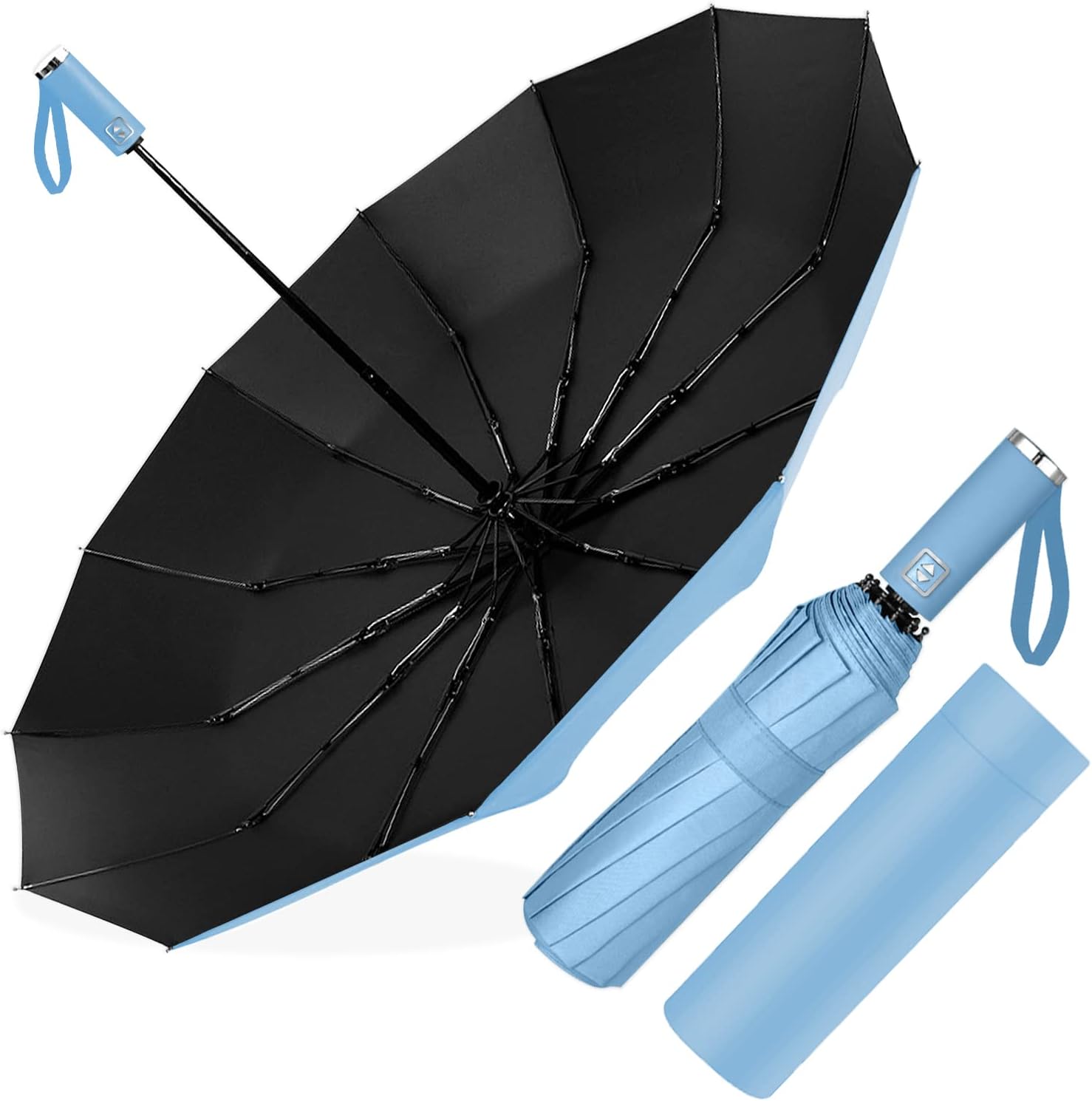 Ombrello Pieghevole Antivento Compatto - Azzurro