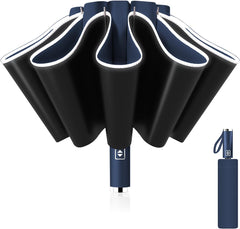 Ombrello Pieghevole Antivento Compatto - Blu Scuro
