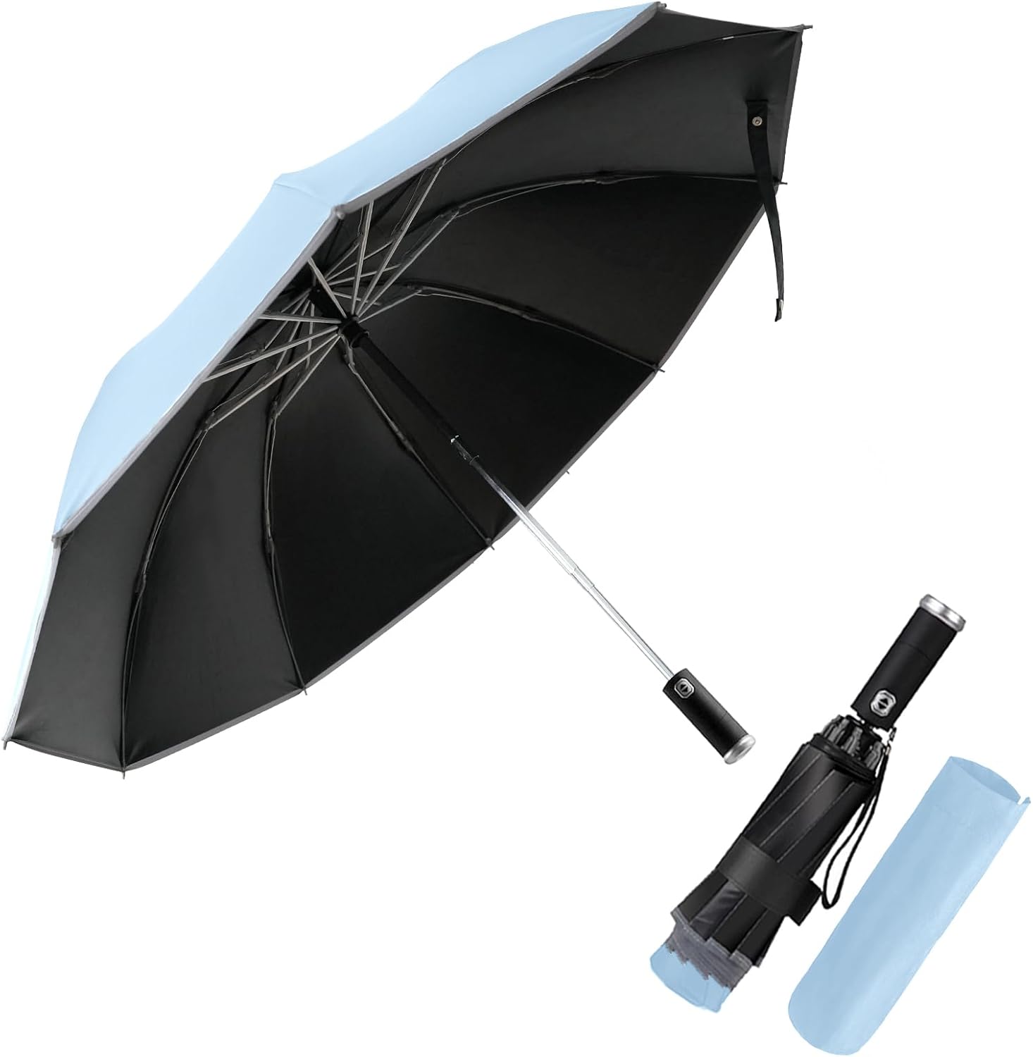 Ombrello Pieghevole Antivento Compatto - Azzurro