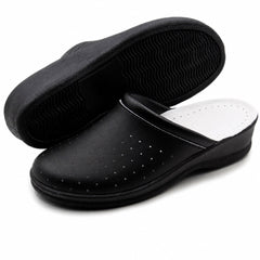 Ciabatte Sanitarie Anatomiche in Pelle da Donna - Nero Donna